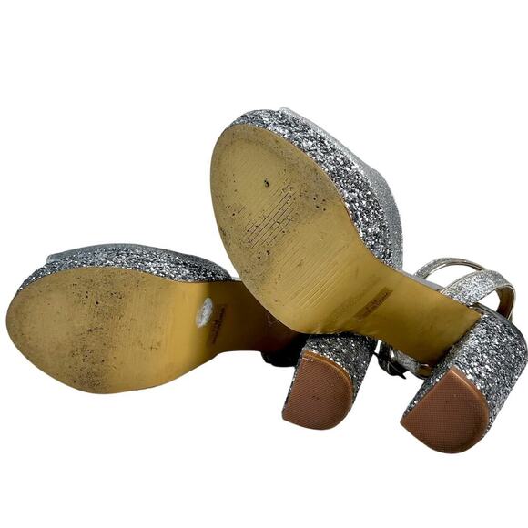 Badgley Mischka 7.5 Zale Open Toe Platform Block Heel Glitter Adjustable Buckle - Picture 9 of 9